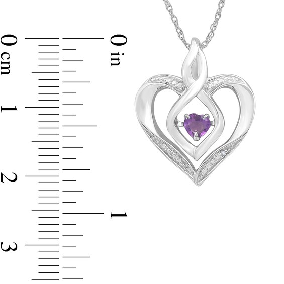 4.0mm Amethyst and Diamond Accent Heart with Open Flame Infinity Pendant in Sterling Silver