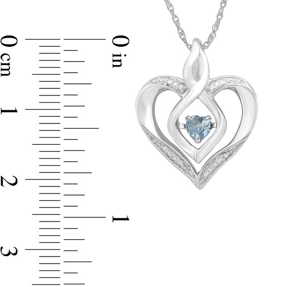 Simulated Aquamarine and Diamond Accent Heart with Open Flame Infinity Pendant in Sterling Silver