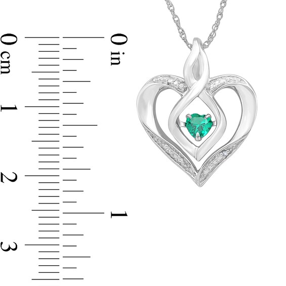 Lab-Created Emerald and Diamond Accent Heart with Open Flame Infinity Pendant in Sterling Silver