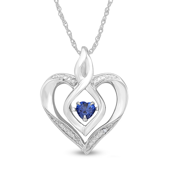 Blue Lab-Created Sapphire and Diamond Accent Heart with Open Flame Infinity Pendant in Sterling Silver