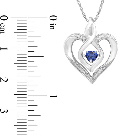 Blue Lab-Created Sapphire and Diamond Accent Heart with Open Flame Infinity Pendant in Sterling Silver