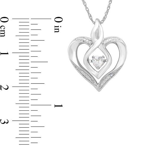 White Lab-Created Sapphire and Diamond Accent Heart with Flame Infinity Pendant in Sterling Silver