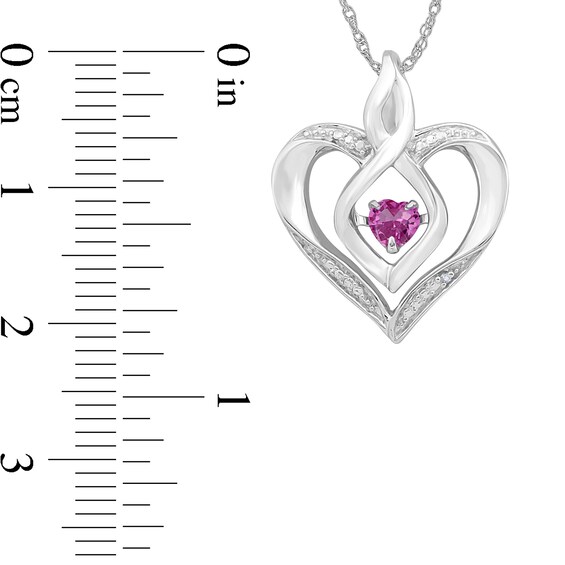 Pink Lab-Created Sapphire and Diamond Accent Heart with Flame Infinity Pendant in Sterling Silver