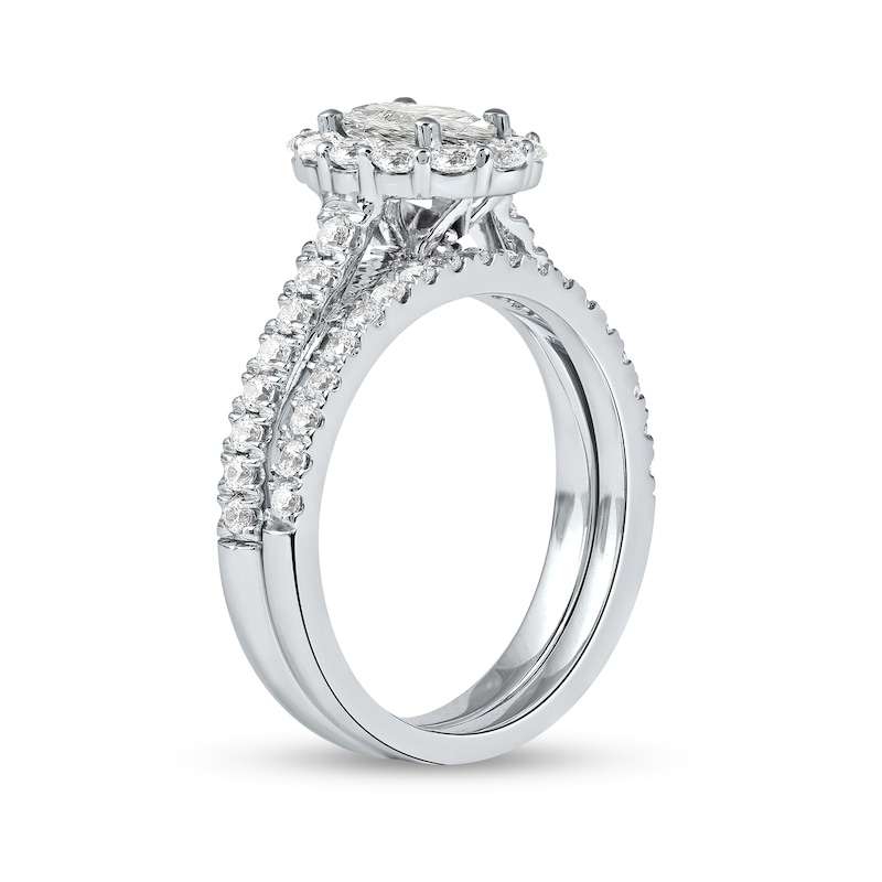 Main Image 2 of 1-3/4 CT. T.W. Oval Diamond Scallop Frame Bridal Set in Platinum (I/SI2)