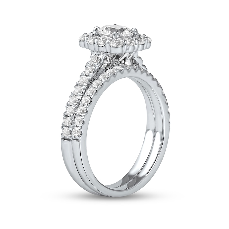 Main Image 2 of 1-3/4 CT. T.W. Diamond Scallop Cushion Frame Bridal Set in Platinum (I/SI2)