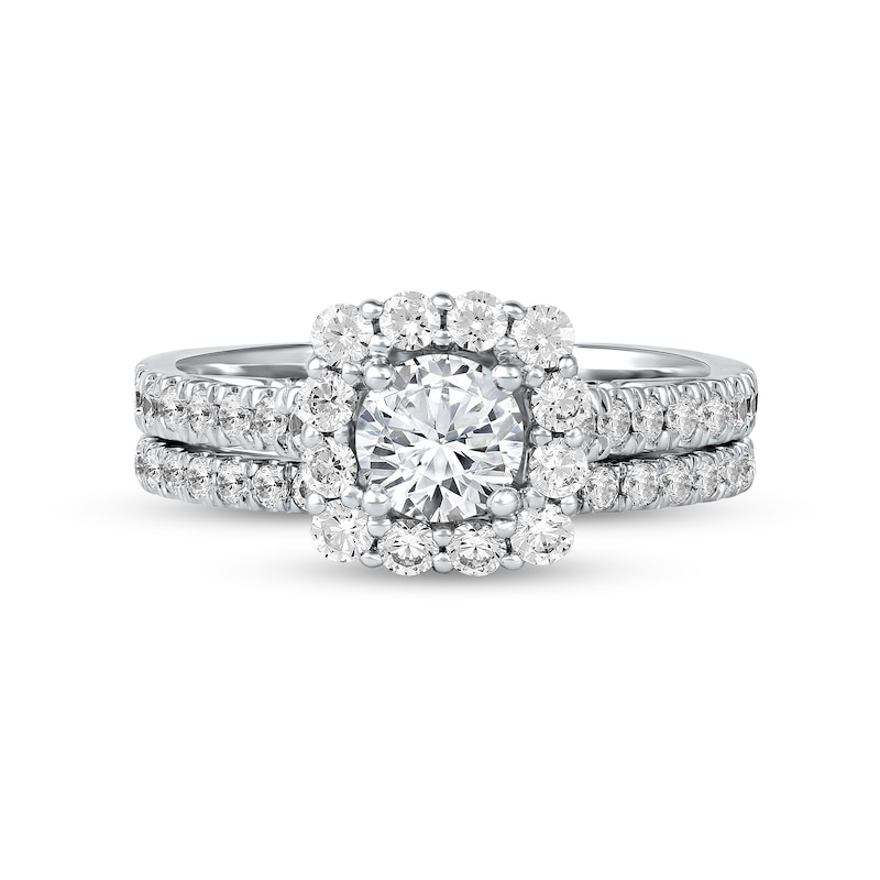 Main Image 3 of 1-3/4 CT. T.W. Diamond Scallop Cushion Frame Bridal Set in Platinum (I/SI2)