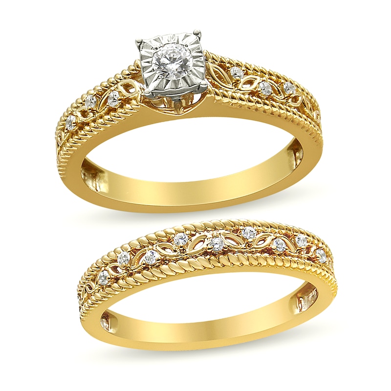 Main Image 1 of 1/5 CT. T.W. Diamond Vine Rope Border Bridal Set in Sterling Silver with 14K Gold Plate