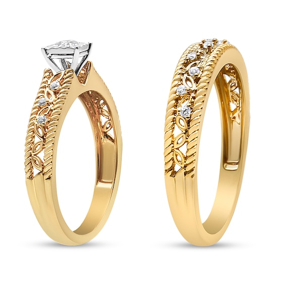 1/5 CT. T.w. Diamond Vine Rope Border Bridal Set in Sterling Silver with 14K Gold Plate