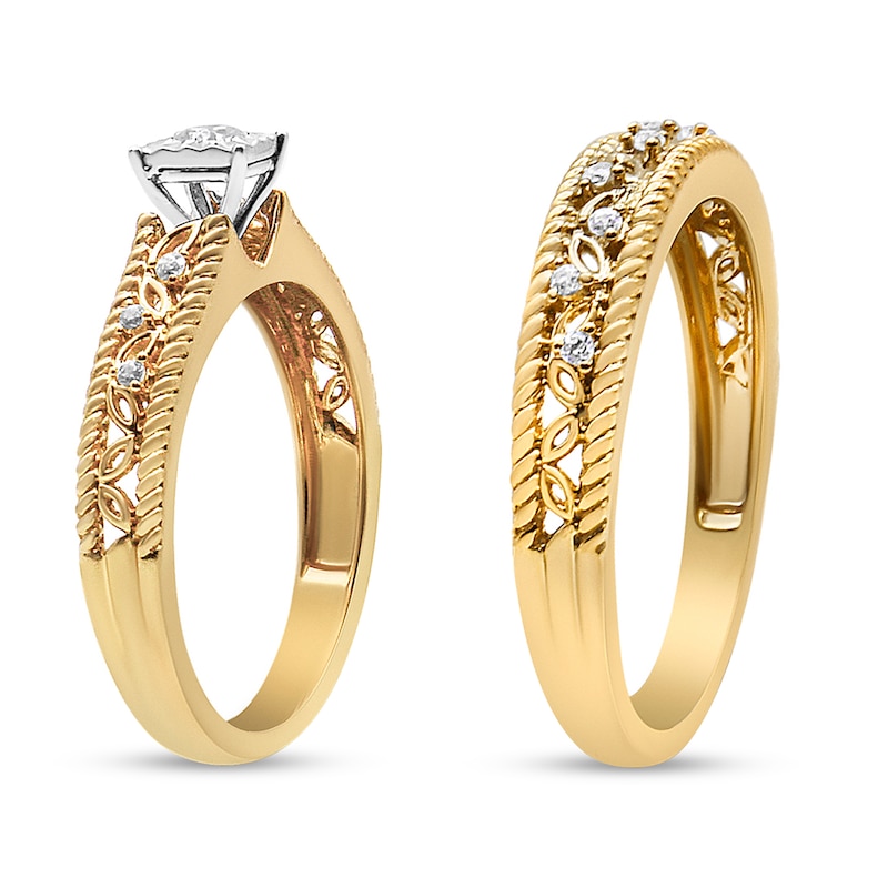 Main Image 2 of 1/5 CT. T.W. Diamond Vine Rope Border Bridal Set in Sterling Silver with 14K Gold Plate