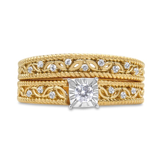 1/5 CT. T.w. Diamond Vine Rope Border Bridal Set in Sterling Silver with 14K Gold Plate