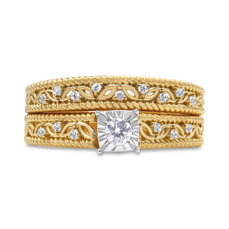 Main Image 3 of 1/5 CT. T.W. Diamond Vine Rope Border Bridal Set in Sterling Silver with 14K Gold Plate