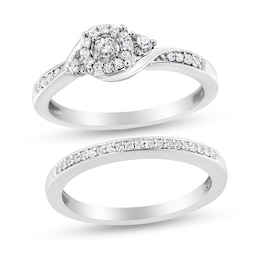 1/4 CT. T.W. Diamond Frame Bypass Shank Bridal Set in Sterling Silver
