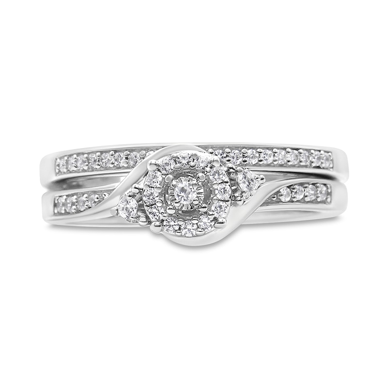Main Image 3 of 1/4 CT. T.W. Diamond Frame Bypass Shank Bridal Set in Sterling Silver