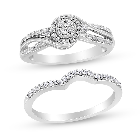 1/3 CT. T.w. Composite Diamond Frame Bypass Bridal Set in Sterling Silver