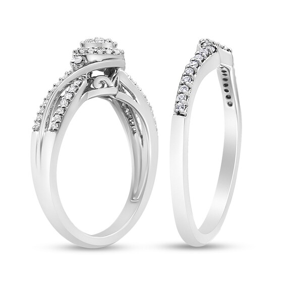 1/3 CT. T.w. Composite Diamond Frame Bypass Bridal Set in Sterling Silver