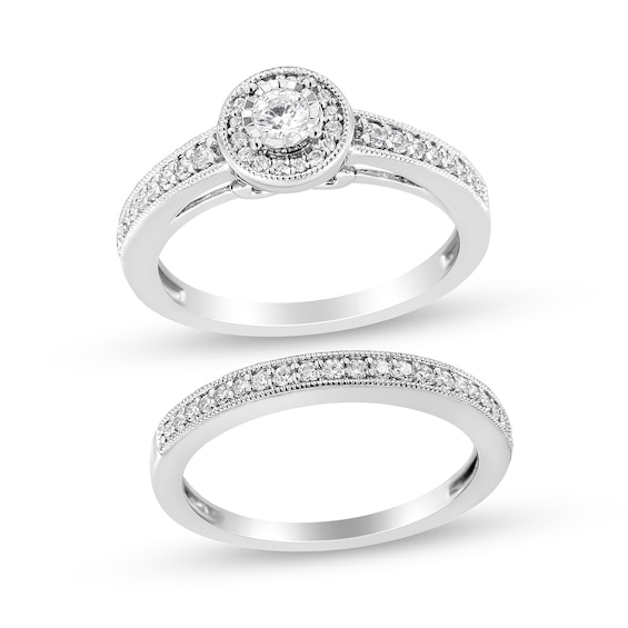 1/2 CT. T.w. Diamond Frame Bridal Set in Sterling Silver (J/I3)