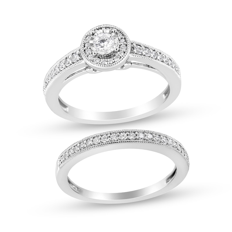 Main Image 1 of 1/2 CT. T.W. Diamond Frame Bridal Set in Sterling Silver (J/I3)