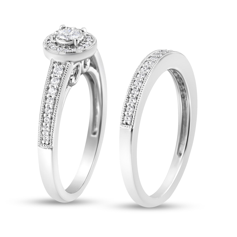 Main Image 2 of 1/2 CT. T.W. Diamond Frame Bridal Set in Sterling Silver (J/I3)