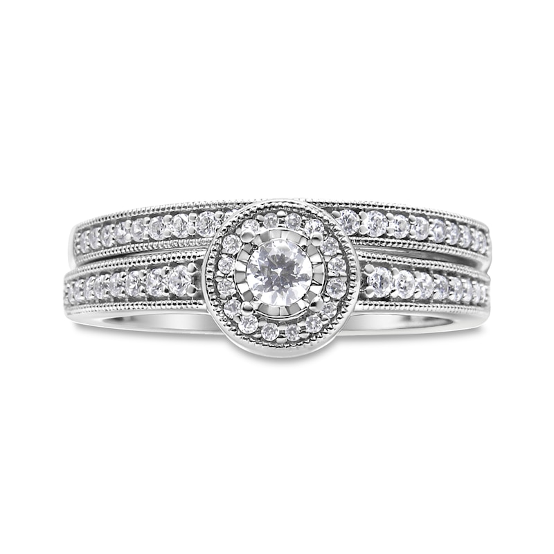 Main Image 3 of 1/2 CT. T.W. Diamond Frame Bridal Set in Sterling Silver (J/I3)