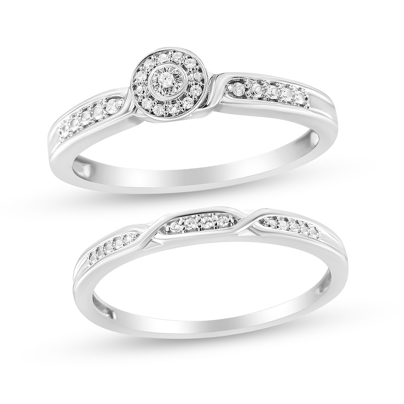 Main Image 1 of 1/20 CT. T.W. Diamond Frame Twist Shank Bridal Set in Sterling Silver