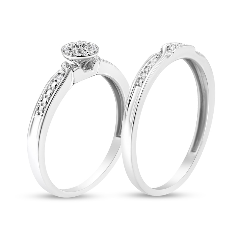 Main Image 2 of 1/20 CT. T.W. Diamond Frame Twist Shank Bridal Set in Sterling Silver