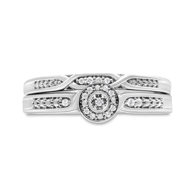 Main Image 3 of 1/20 CT. T.W. Diamond Frame Twist Shank Bridal Set in Sterling Silver