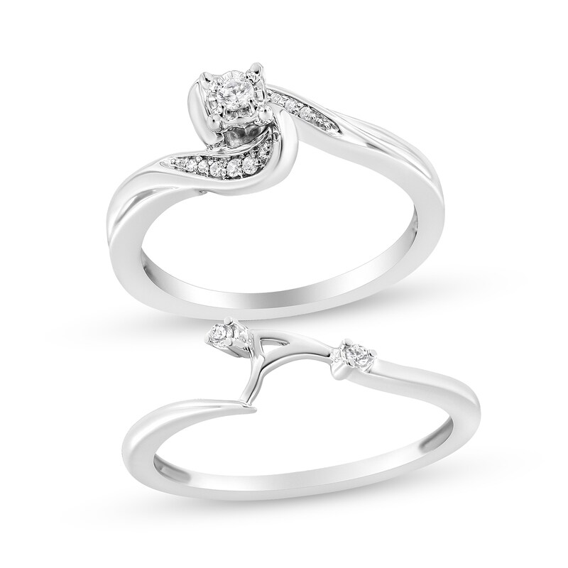 Main Image 1 of 1/10 CT. T.W. Diamond Bypass Bridal Set in Sterling Silver