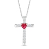 Thumbnail Image 1 of 4.0mm Heart-Shaped Lab-Created Ruby and White Lab-Created Sapphire Cross Pendant in Sterling Silver