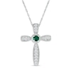 Thumbnail Image 1 of Lab-Created Emerald and White Lab-Created Sapphire Graduated Vintage-Style Cross Pendant in Sterling Silver