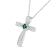 Thumbnail Image 2 of Lab-Created Emerald and White Lab-Created Sapphire Graduated Vintage-Style Cross Pendant in Sterling Silver