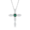 Thumbnail Image 1 of 3.0mm Lab-Created Emerald and White Lab-Created Sapphire Duo Marquise Cross Pendant in Sterling Silver
