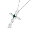 Thumbnail Image 2 of 3.0mm Lab-Created Emerald and White Lab-Created Sapphire Duo Marquise Cross Pendant in Sterling Silver