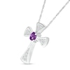 Thumbnail Image 2 of Oval Amethyst and White Lab-Created Sapphire Graduated Flared Cross Pendant in Sterling Silver