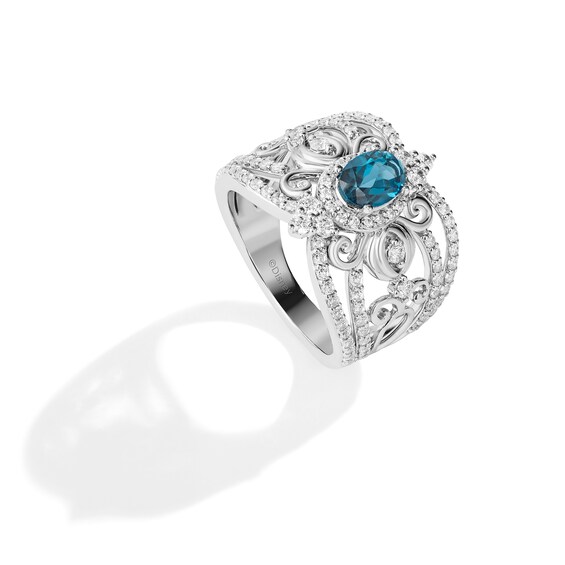 Enchanted Disney Ballroom Cinderella Oval London Blue Topaz and 1-1/5 CT. T.w. Diamond Ring in 14K White Gold â Size 7