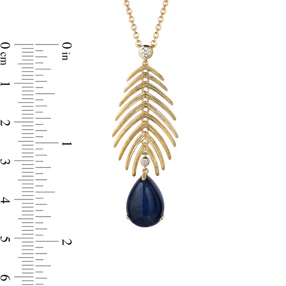 Enchanted Disney Ballroom Moana Pear-Shaped Blue Labradorite and 1/10 CT. T.w. Diamond Leaf Necklace in 14K Gold