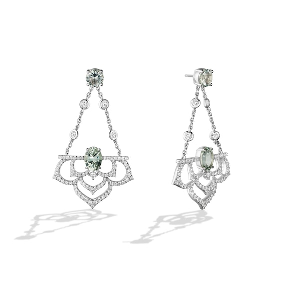 Enchanted Disney Ballroom Tiana Green Quartz and 1-7/8 CT. T.w. Diamond Floral Drop Earrings in 14K White Gold