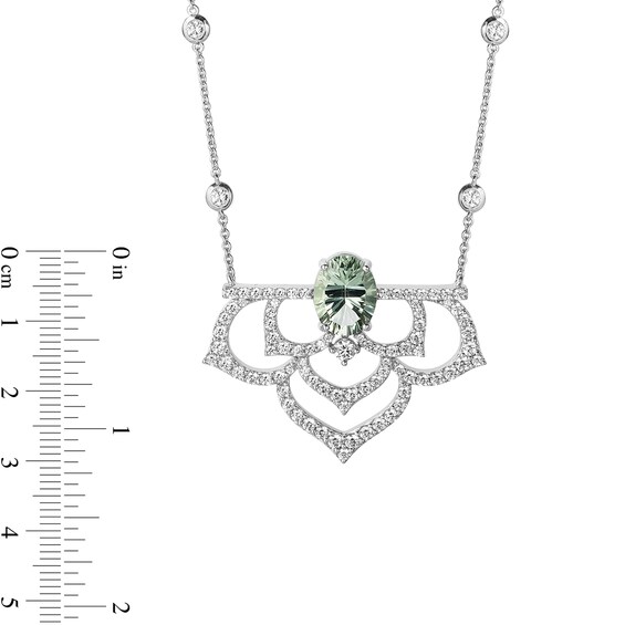 Enchanted Disney Ballroom Tiana Oval Green Quartz and 2-3/4 CT. T.w. Diamond Flower Necklace in 14K White Gold â 17"