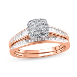 1/2 CT. T.W. Princess-Cut Diamond Double Frame Multi-Shape Bridal Set in 10K Rose Gold (J/I2)