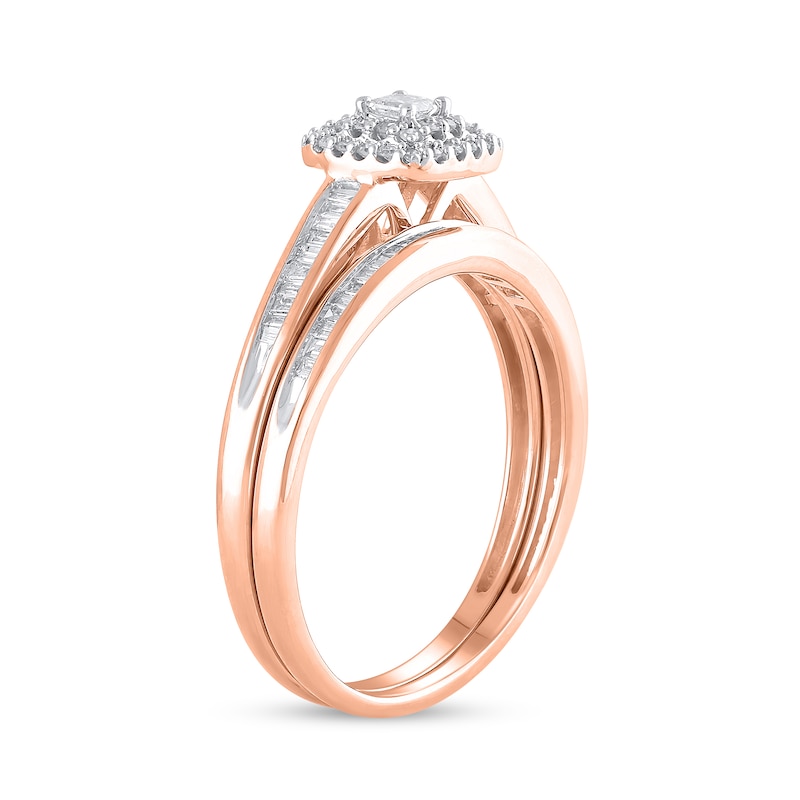 Main Image 2 of 1/2 CT. T.W. Princess-Cut Diamond Double Frame Multi-Shape Bridal Set in 10K Rose Gold (J/I2)