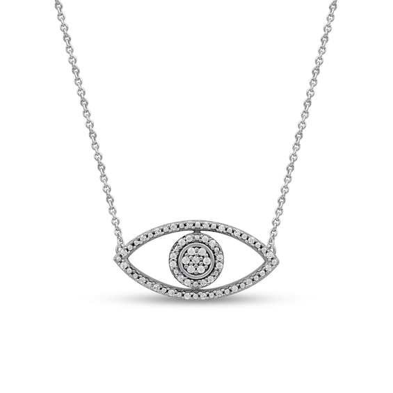 1/10 CT. T.w. Diamond Beaded Evil Eye Necklace in 10K White Gold