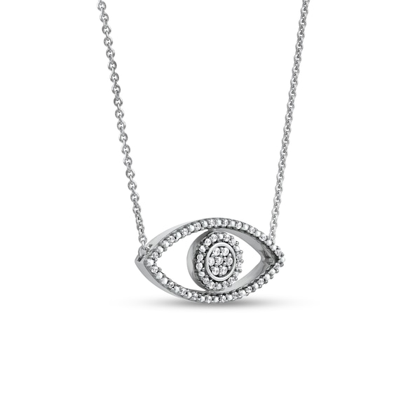 1/10 CT. T.w. Diamond Beaded Evil Eye Necklace in 10K White Gold