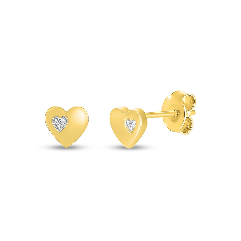 White Lab-Created Sapphire Accent Heart Stud Earrings in 10K Gold