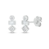 Thumbnail Image 1 of Baguette and Round White Lab-Created Sapphire Three Stone Stacked Geometric Stud Earrings in Sterling Silver