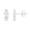 Thumbnail Image 2 of Baguette and Round White Lab-Created Sapphire Three Stone Stacked Geometric Stud Earrings in Sterling Silver
