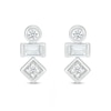 Thumbnail Image 3 of Baguette and Round White Lab-Created Sapphire Three Stone Stacked Geometric Stud Earrings in Sterling Silver