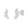 Marquise White Lab-Created Sapphire Three Stone Slant Curved Stud Earrings in Sterling Silver