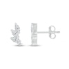 Thumbnail Image 1 of Marquise White Lab-Created Sapphire Three Stone Slant Curved Stud Earrings in Sterling Silver