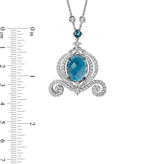Enchanted Disney Ballroom Cinderella Oval London Blue Topaz and 1-5/8 CT. T.w. Diamond Necklace in 14K White Gold