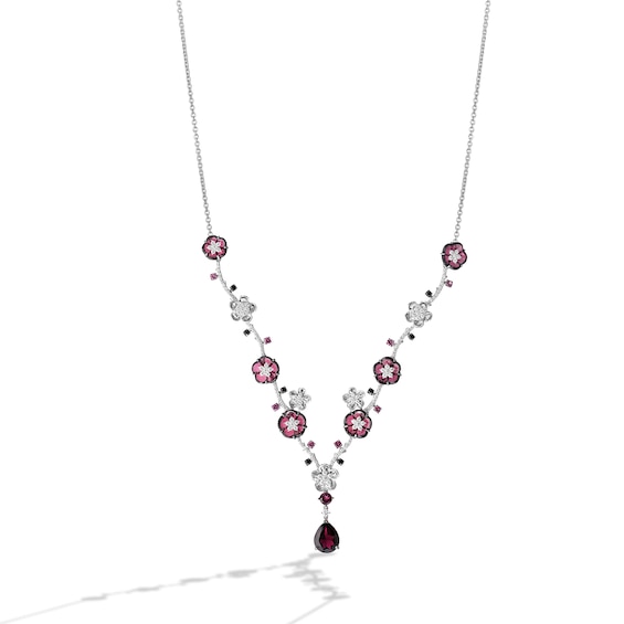 Enchanted Disney Ballroom Mulan Rhodolite Garnet and 2-1/2 CT. T.w. Black Enhanced and White Diamond Necklace in 14K White Gold