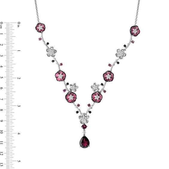 Enchanted Disney Ballroom Mulan Rhodolite Garnet and 2-1/2 CT. T.w. Black Enhanced and White Diamond Necklace in 14K White Gold